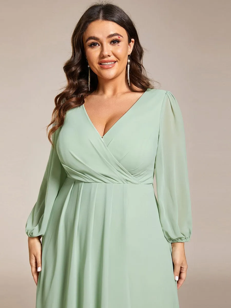 Long Sleeves Asymmetrical Hem A-Line Midi Wedding Guest Dress