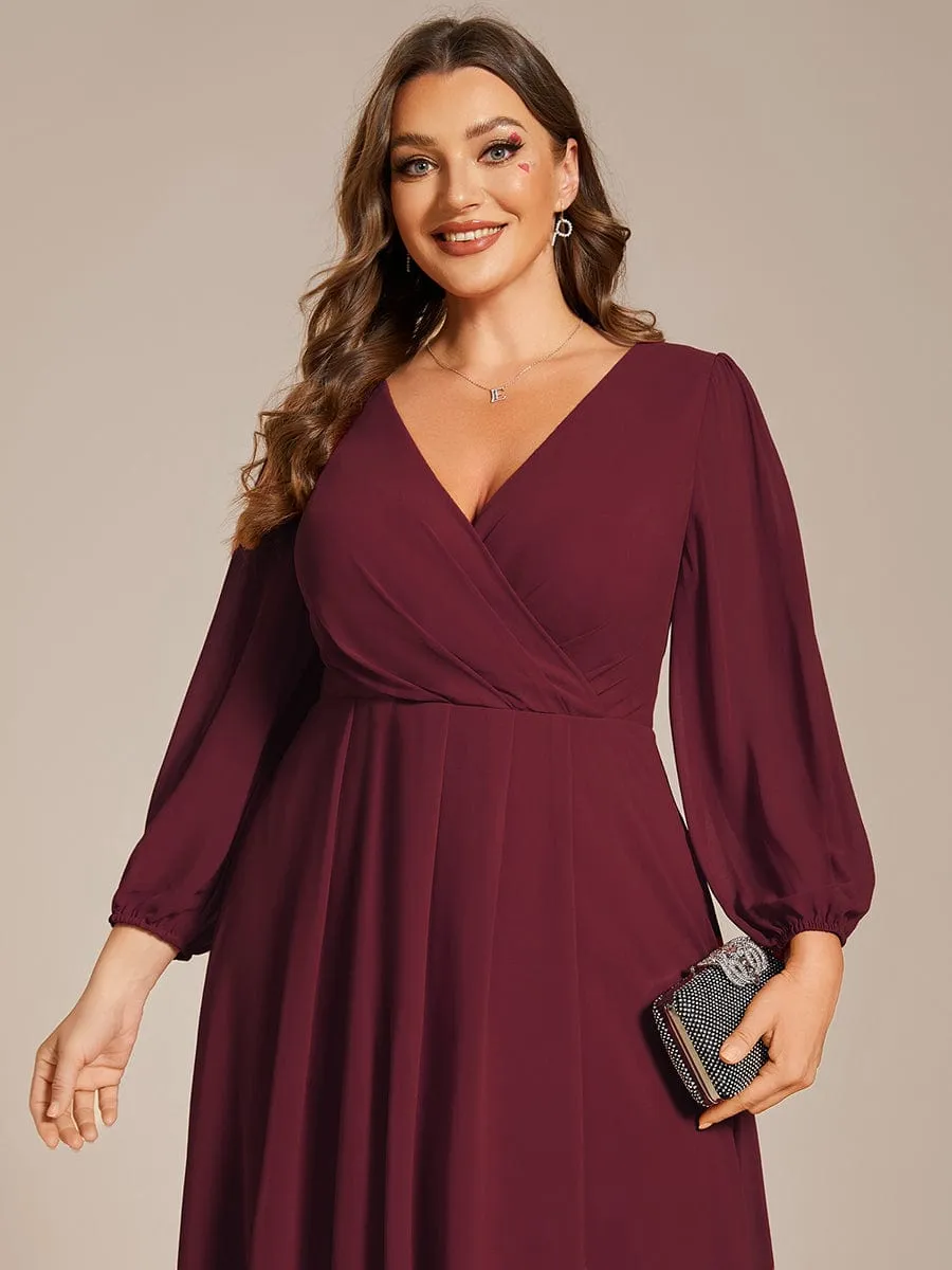 Long Sleeves Asymmetrical Hem A-Line Midi Wedding Guest Dress