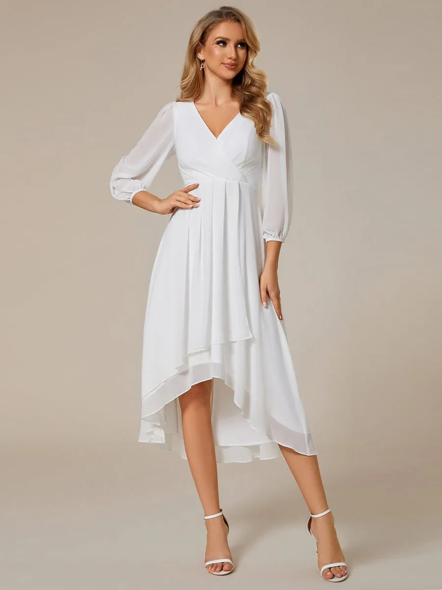 Long Sleeves Asymmetrical Hem A-Line Midi Wedding Guest Dress