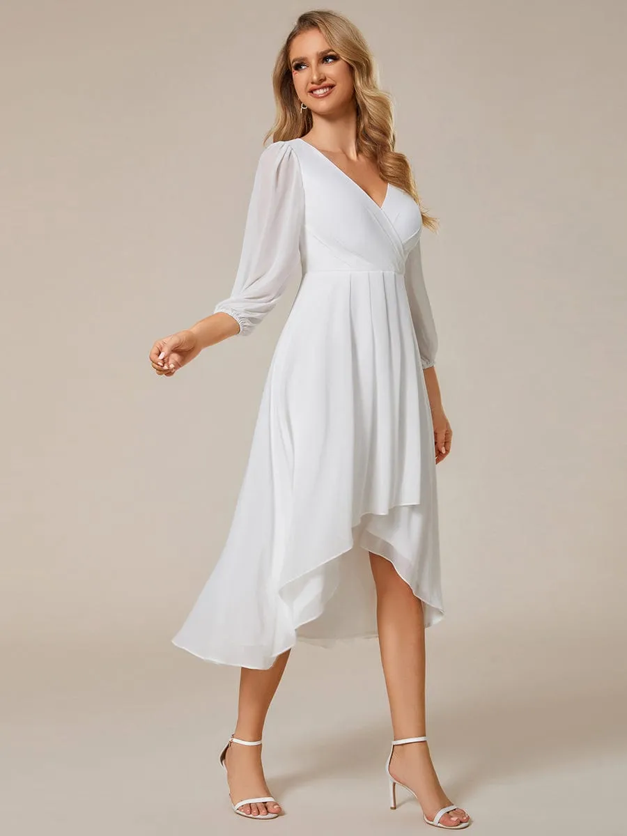 Long Sleeves Asymmetrical Hem A-Line Midi Wedding Guest Dress