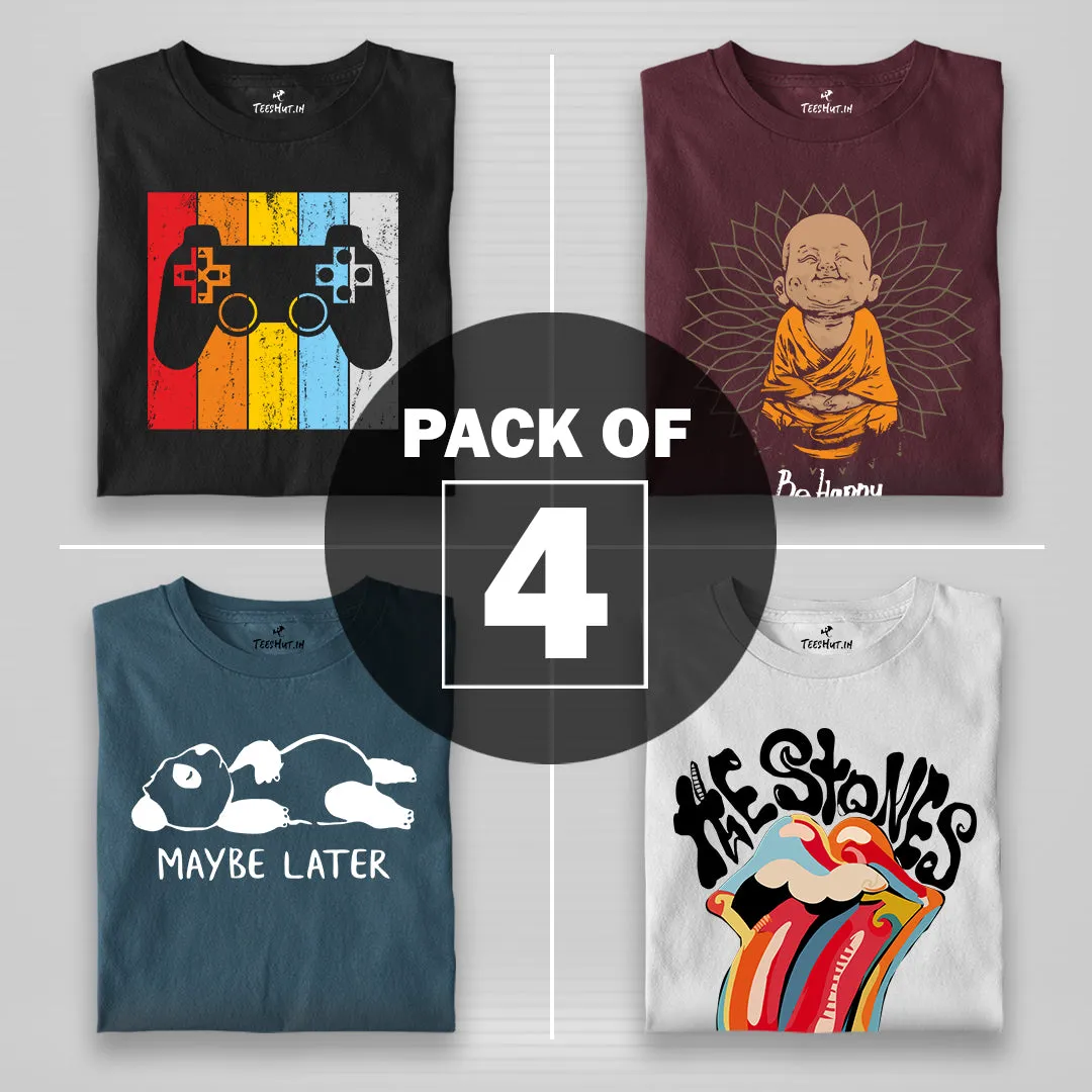 Men Graphic Half Sleeve T-Shirt Combo - Pack of 4