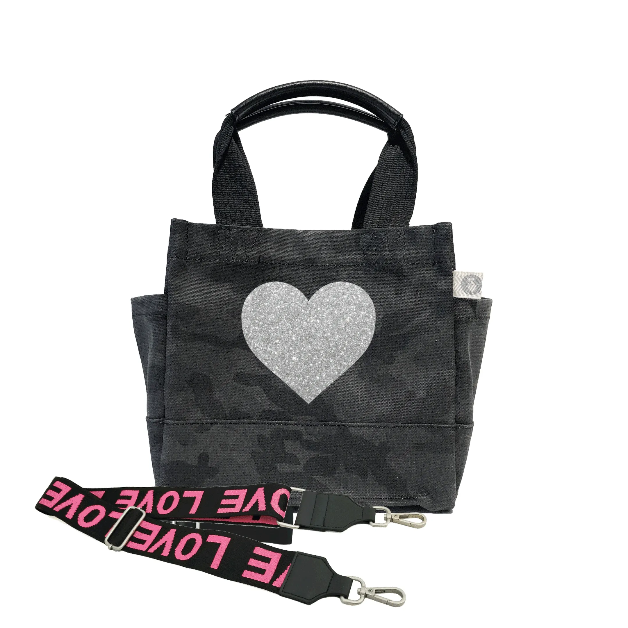 Mini Luxe North South Bag: Black Camouflage