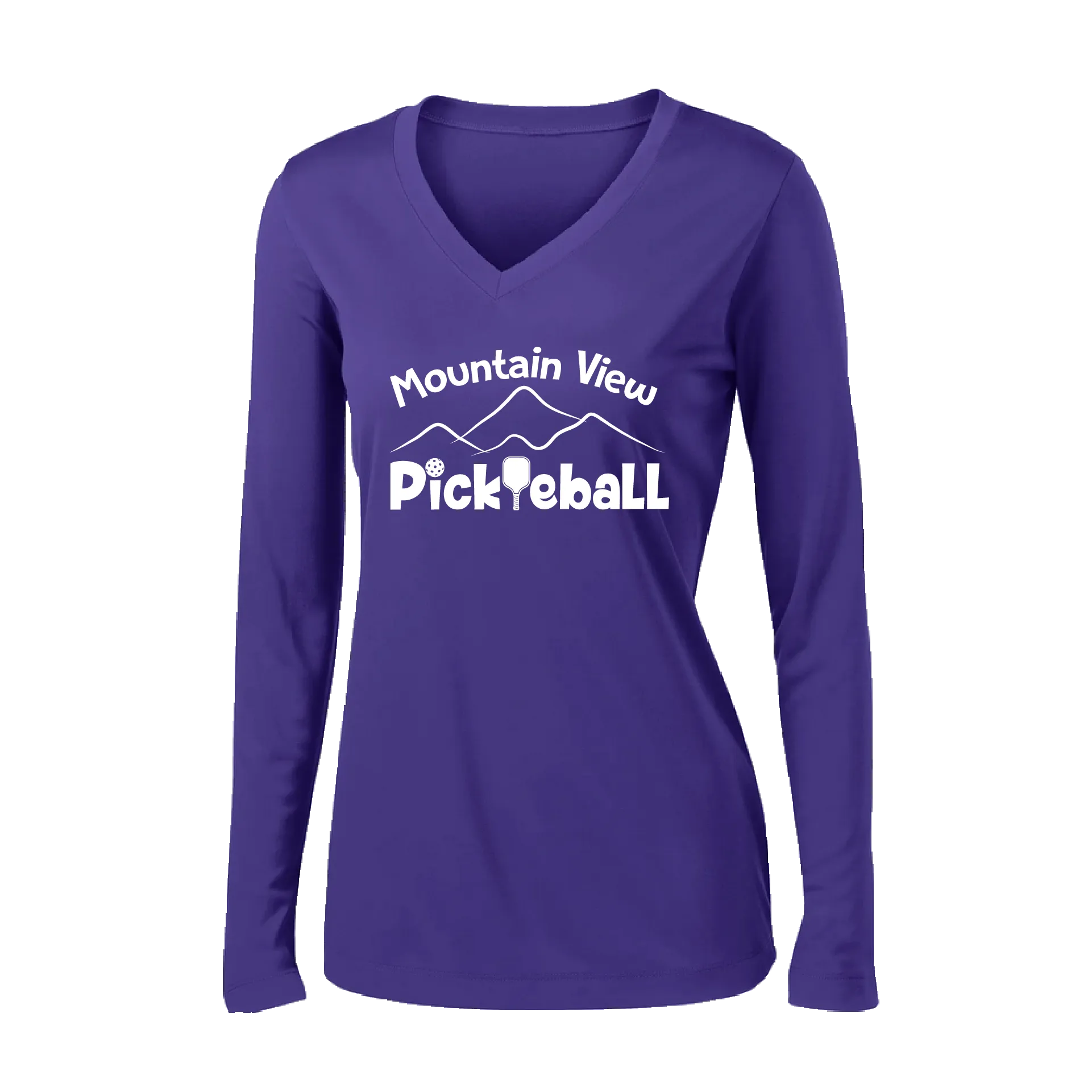 Mountain View Pickleball Club | Women's Long Sleeve V-Neck Pickleball Shirts | 100% Polyester