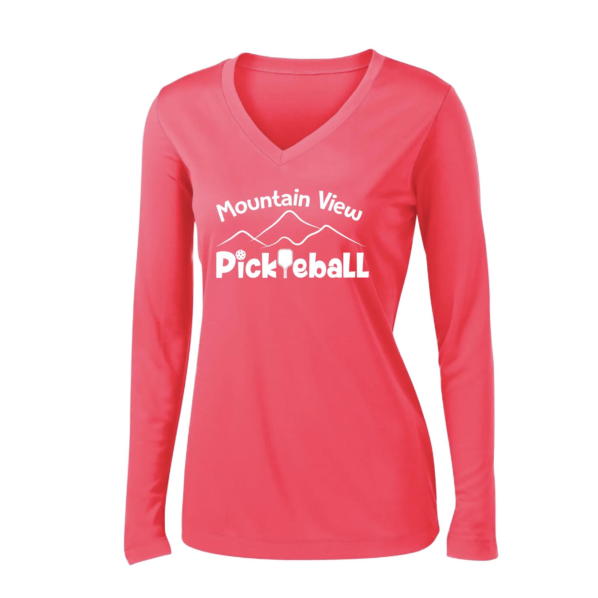 Mountain View Pickleball Club | Women's Long Sleeve V-Neck Pickleball Shirts | 100% Polyester