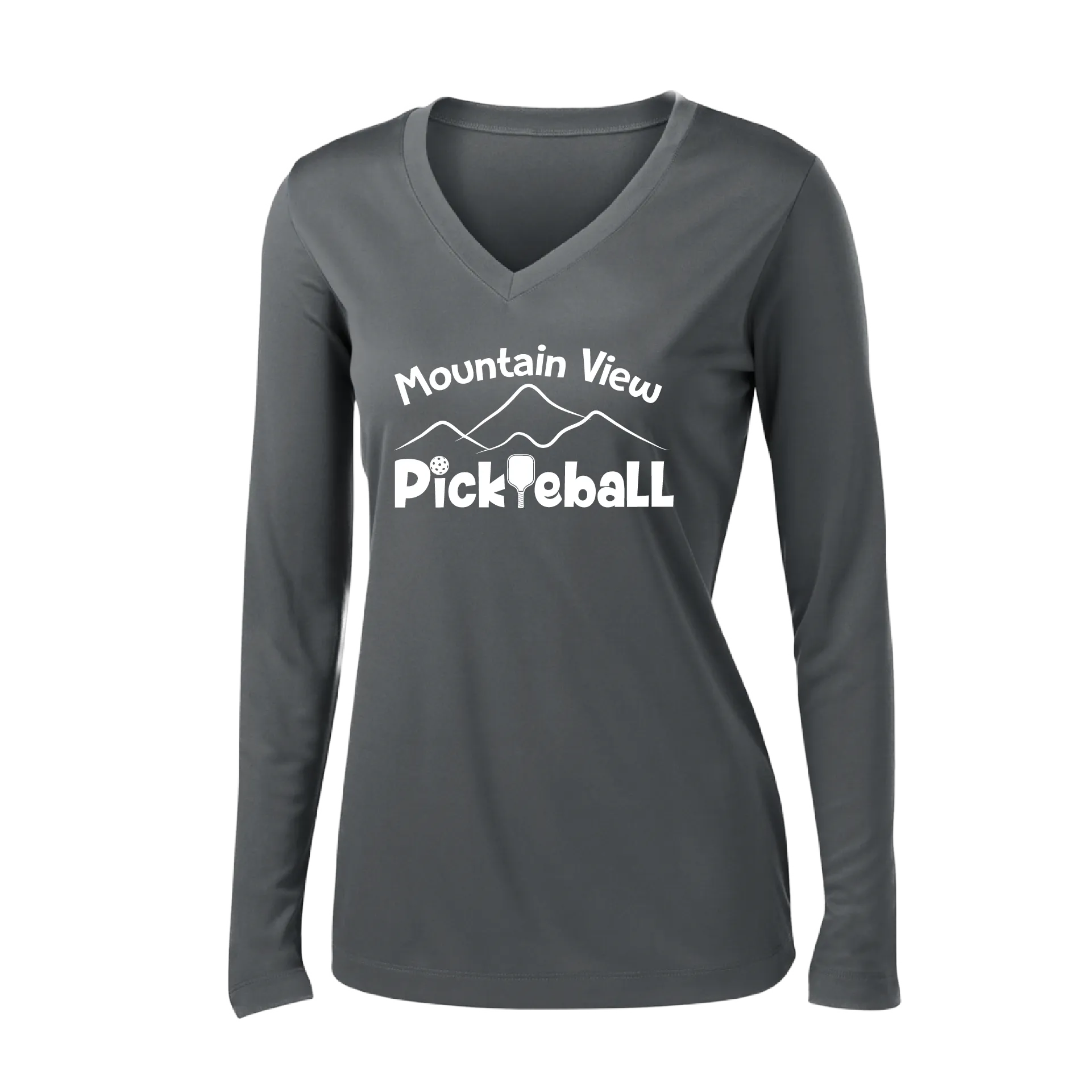 Mountain View Pickleball Club | Women's Long Sleeve V-Neck Pickleball Shirts | 100% Polyester