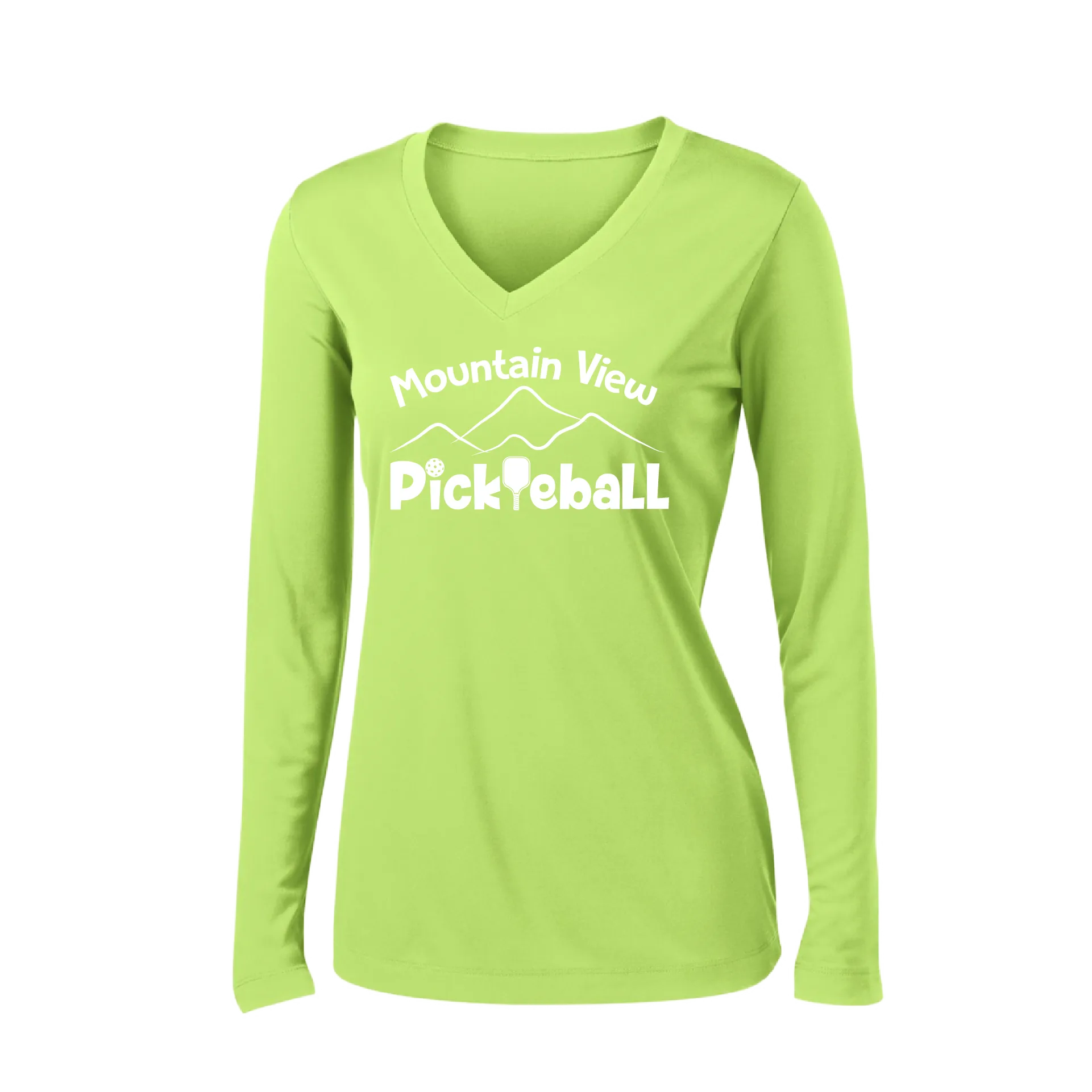 Mountain View Pickleball Club | Women's Long Sleeve V-Neck Pickleball Shirts | 100% Polyester