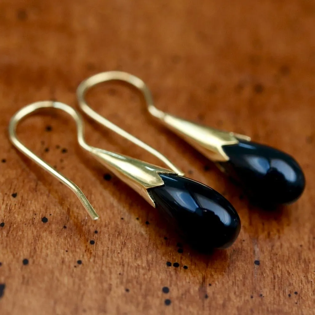 Onyx Cornflower Bud Egyptian Earrings