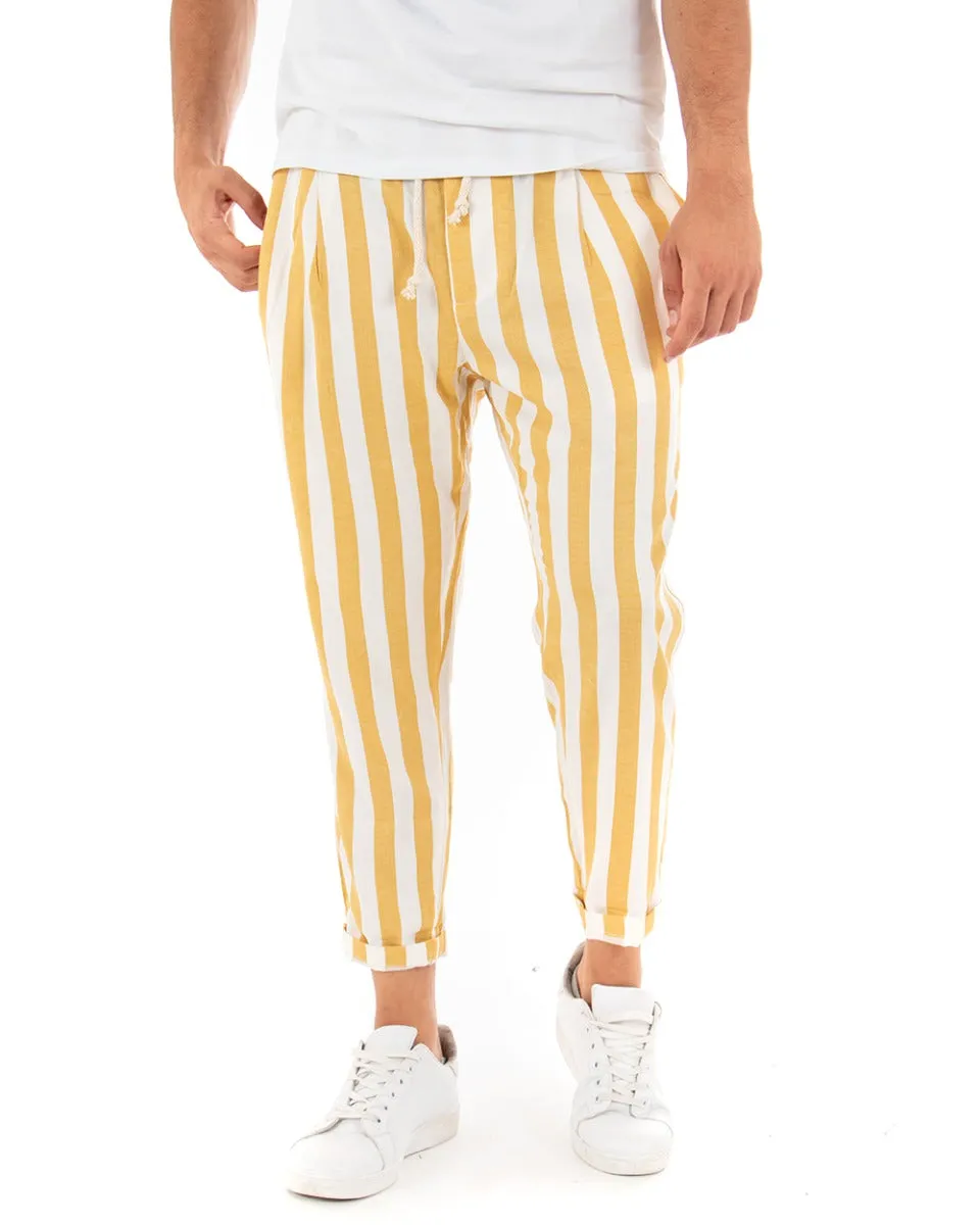 Pantaloni Uomo Pantalaccio Cotone Viscosa Rigato Giallo Elastico Casual GIOSAL-P5270A