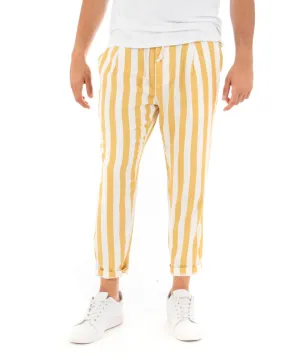 Pantaloni Uomo Pantalaccio Cotone Viscosa Rigato Giallo Elastico Casual GIOSAL-P5270A