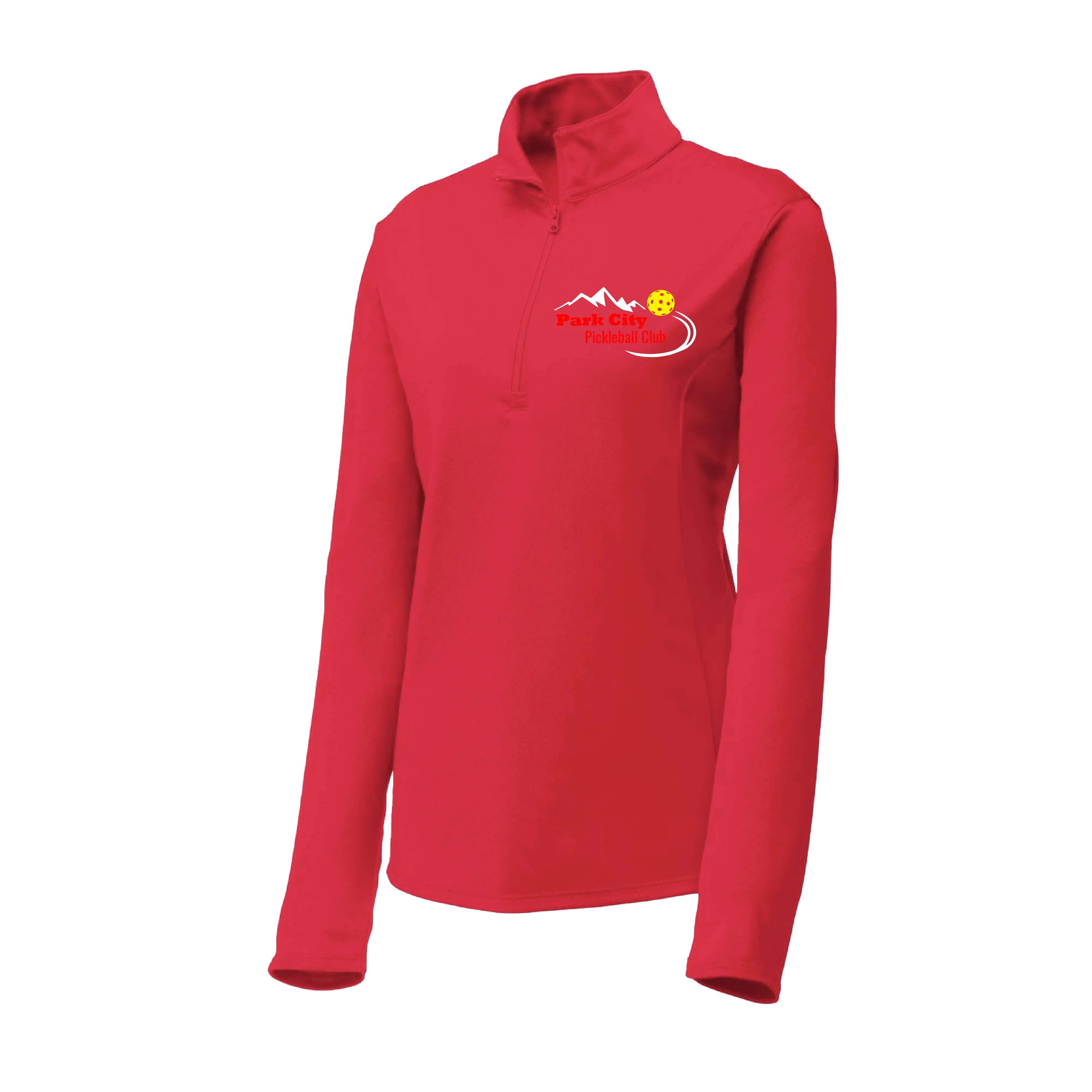 Park City Pickleball Club Red Words (Customizable) | Women's 1/4 Zip Pullover Athletic Shirt | 100% Polyester