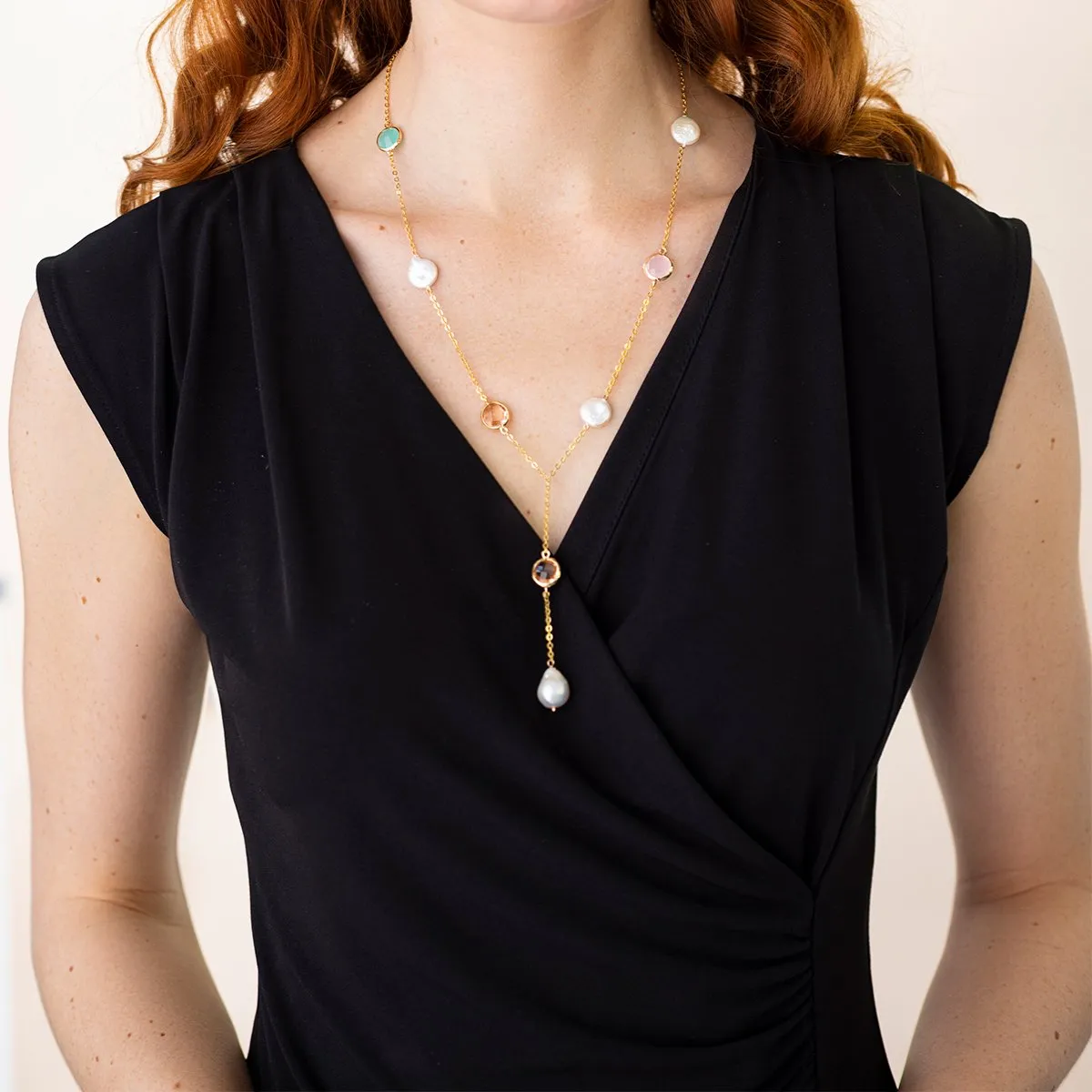 Pearl and Gemstone Necklace in 18k Yellow Gold