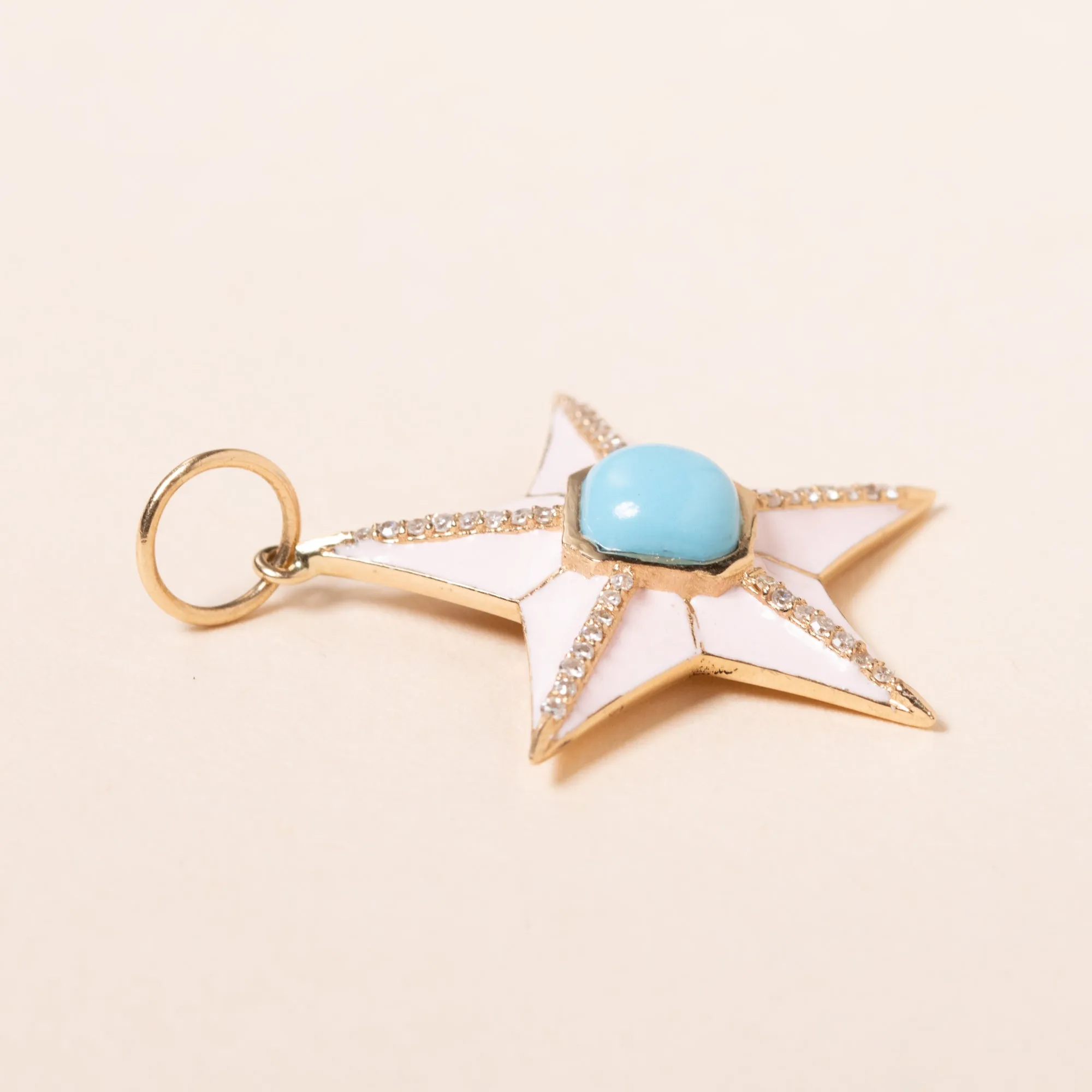 Pink Enamel and Diamond Star with Turquoise Pendant