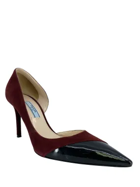 Prada Suede and Patent Leather Half d'Orsay Pumps Size 6.5