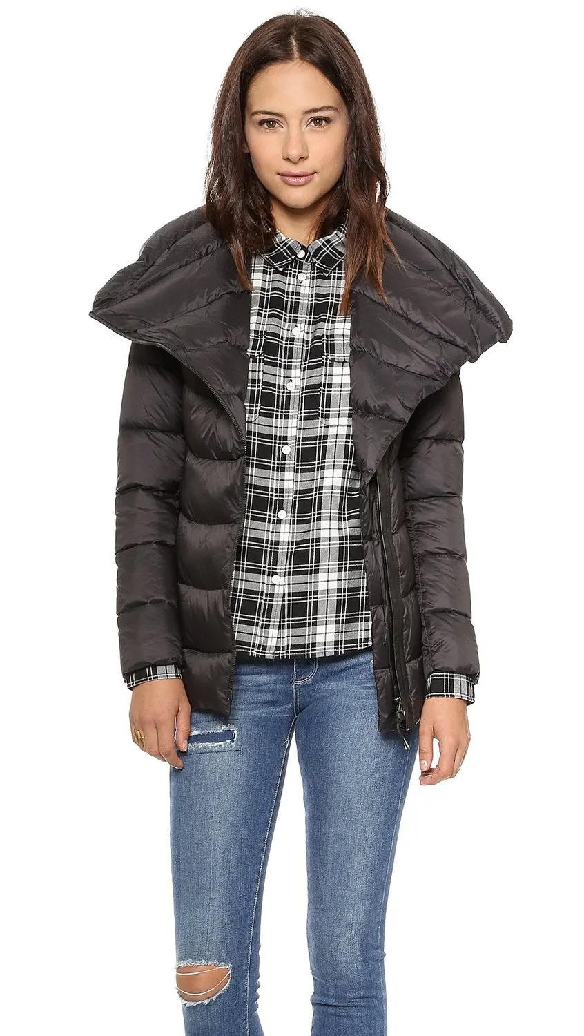 Qeren Convertible Puffer Jacket With  Leather Trim