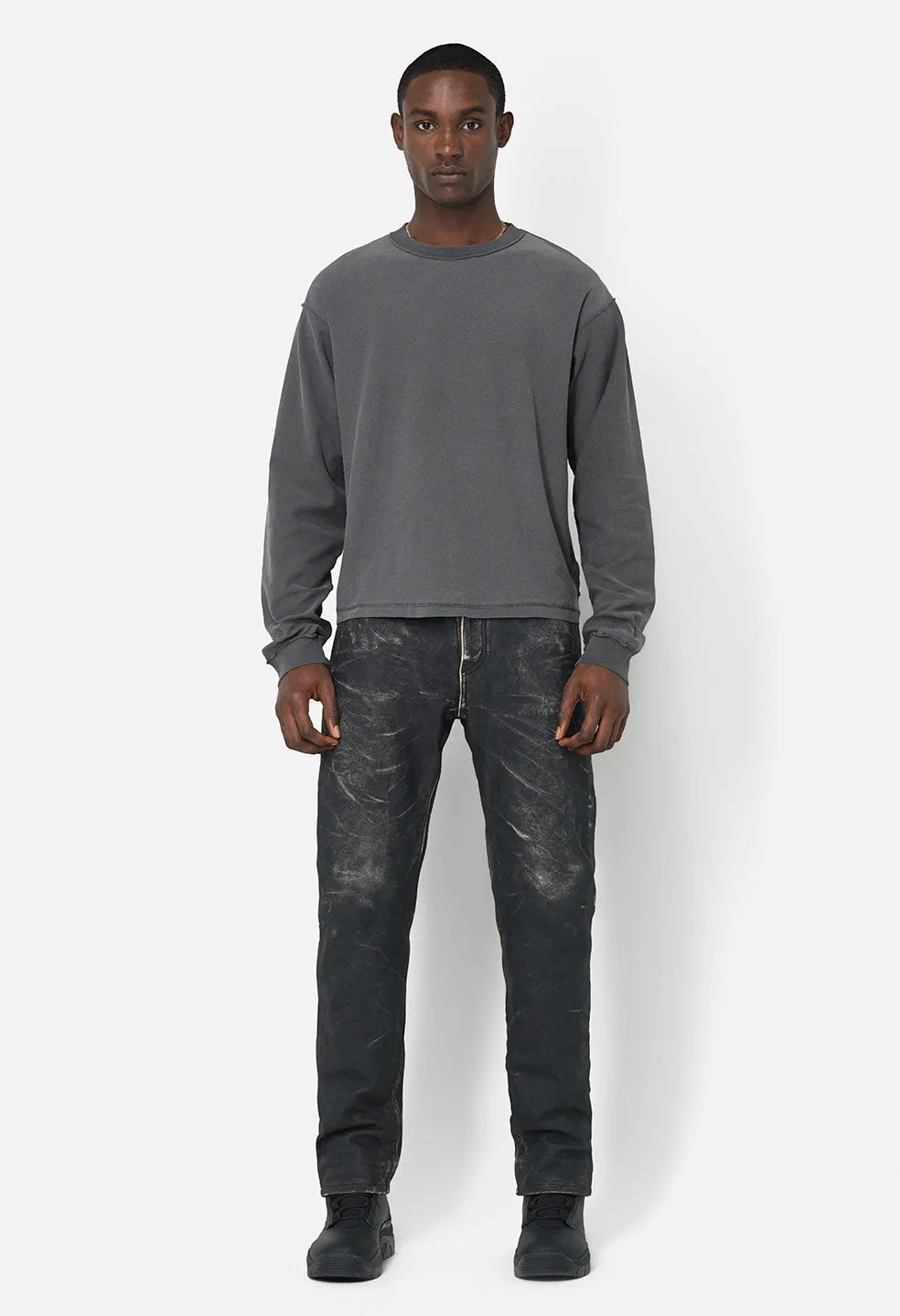 Reversed Cropped LS Tee / Washed Black