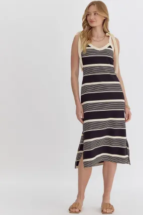 Ribbed Striped Midi - Black Cream