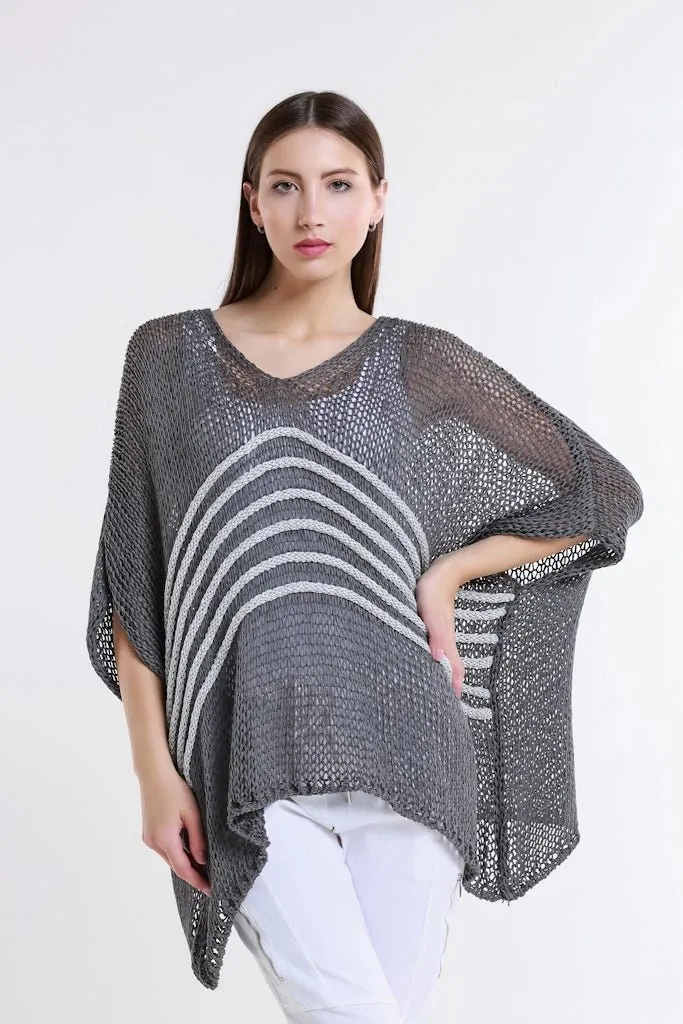 Rose Open Knit Sweater - Medium Gray