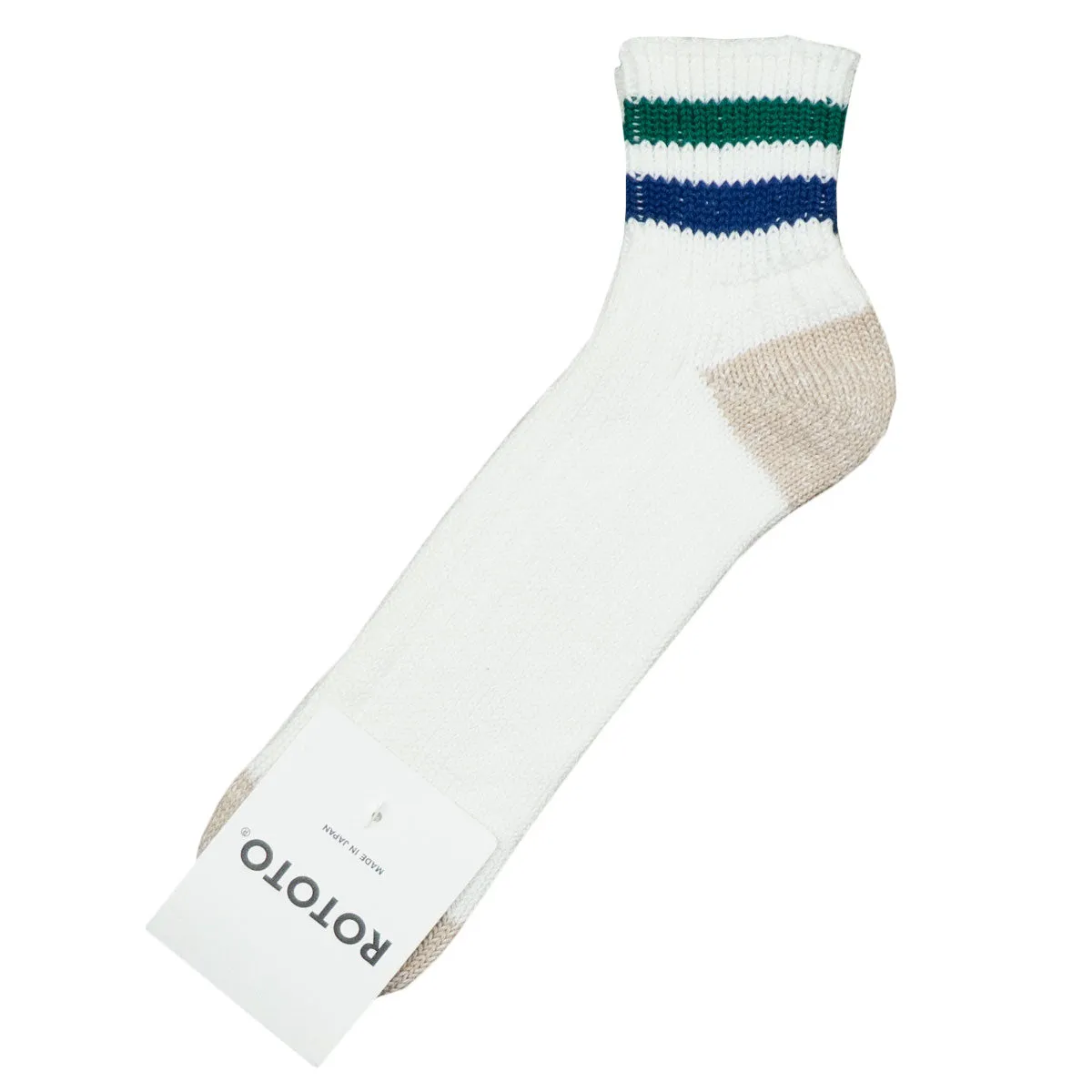 RoToTo - O.S. Ribbed Ankle Socks - White / Green / Dark Blue