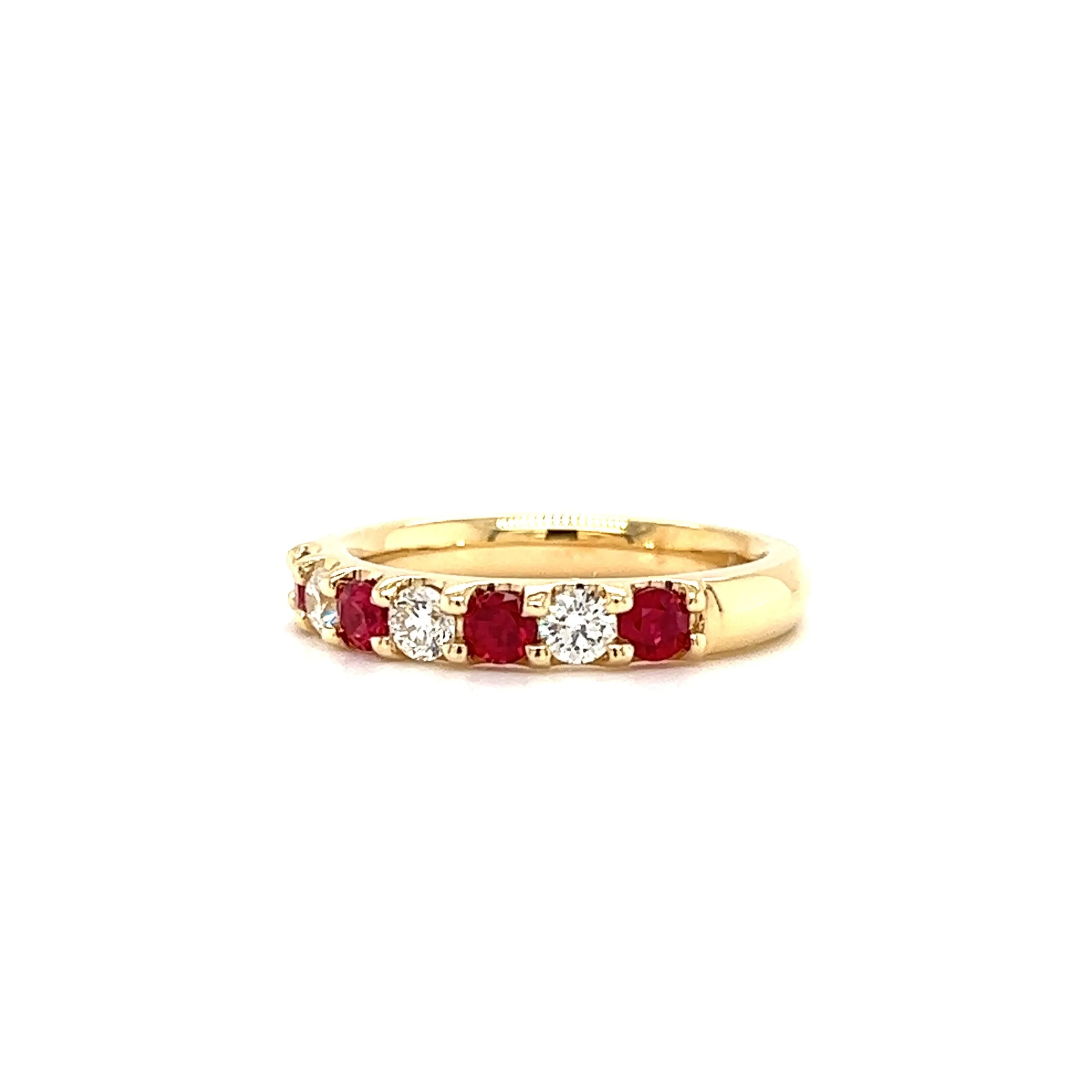 Ruby Ring with Three Diamonds in 14K Yellow Gold