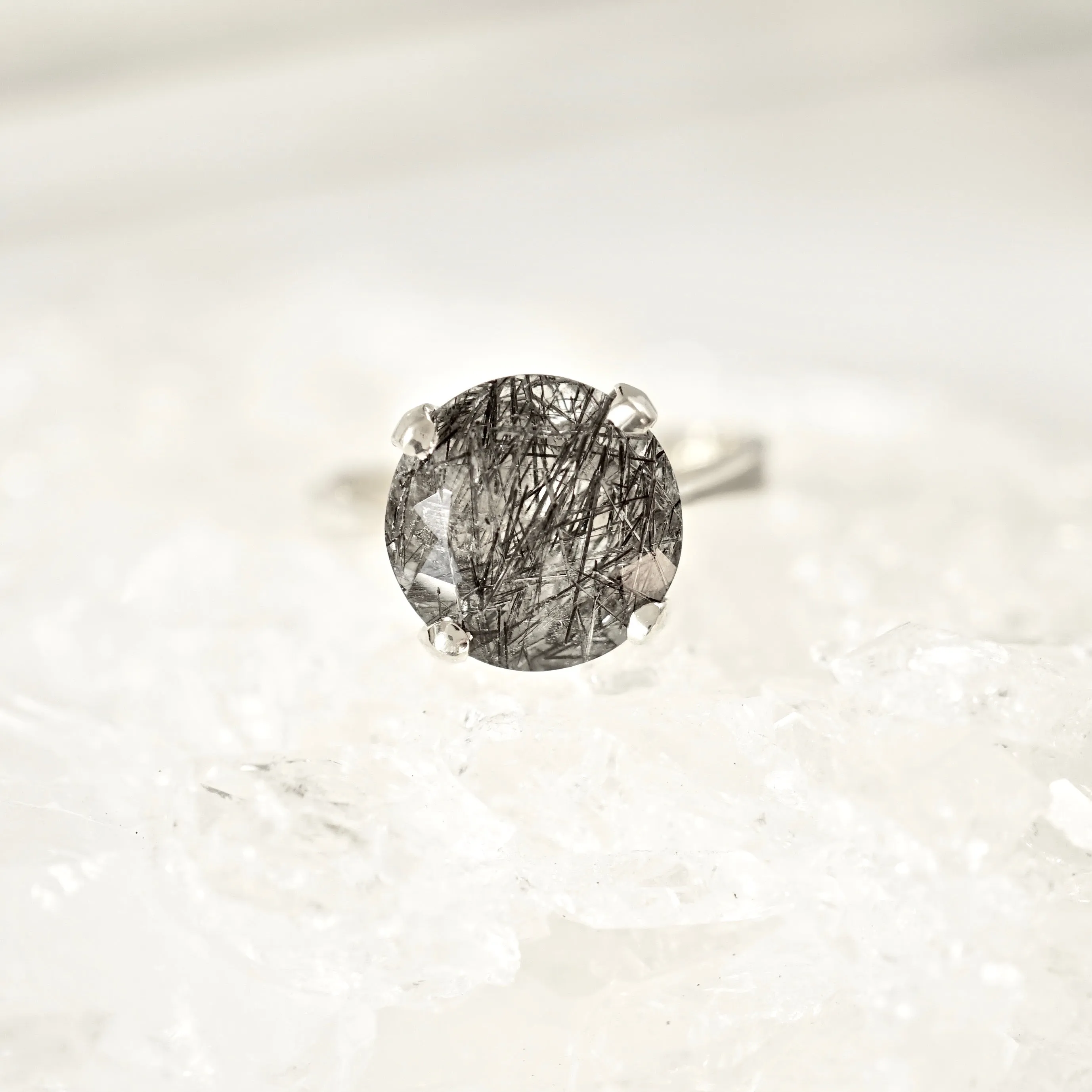 Salt and Pepper Black Tourmalinated Quartz Ring - Tourmalinated Quartz Ring