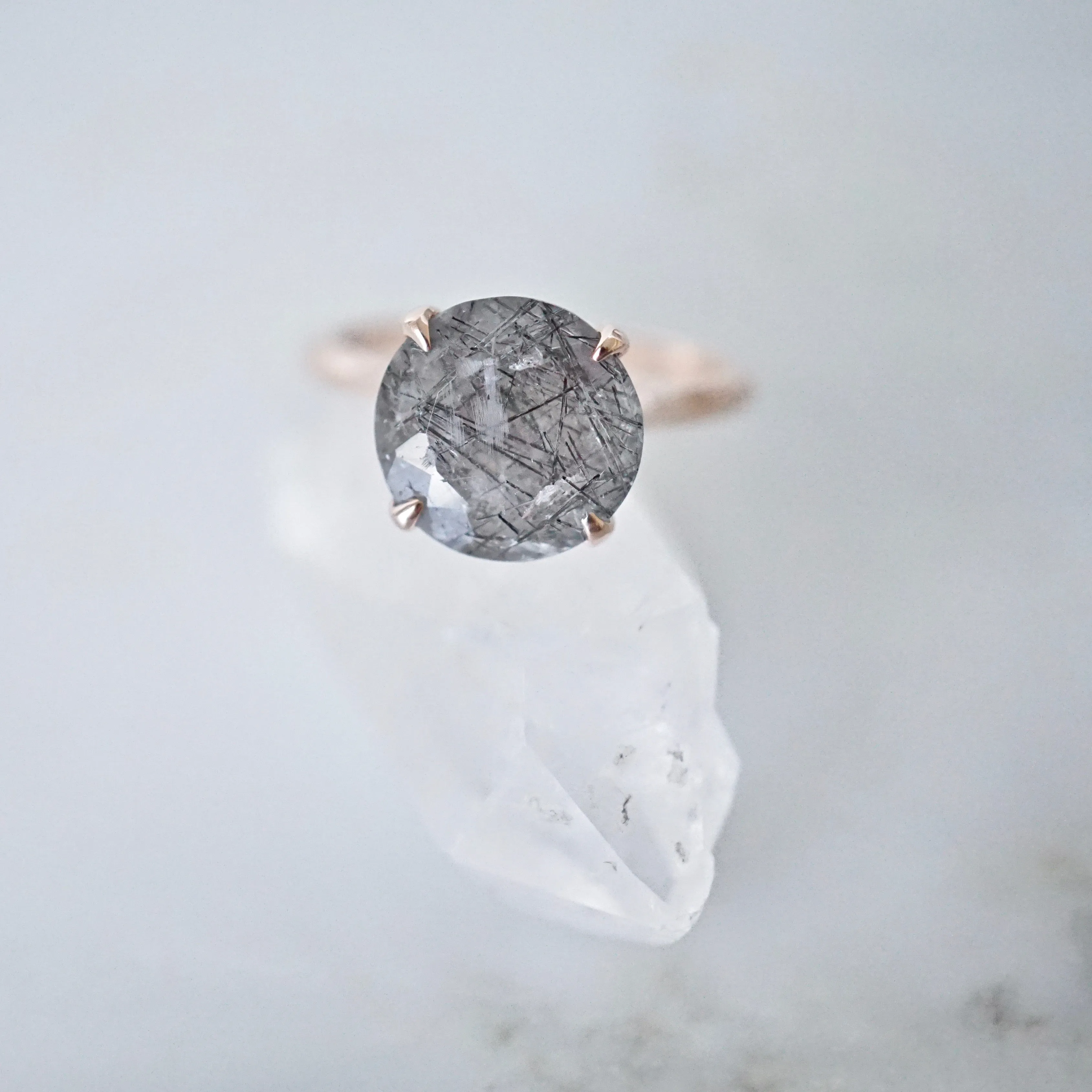 Salt and Pepper Black Tourmalinated Quartz Ring - Tourmalinated Quartz Ring