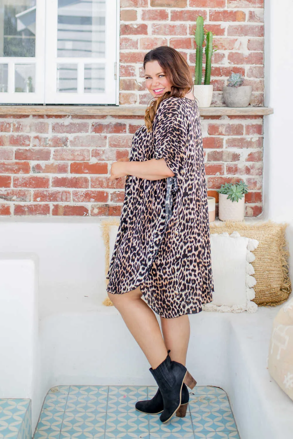 Short Kaftan Dress - Leopard Print