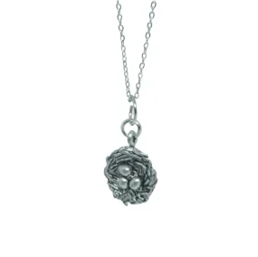 Silver Bird Nest Pendant Charm Necklace