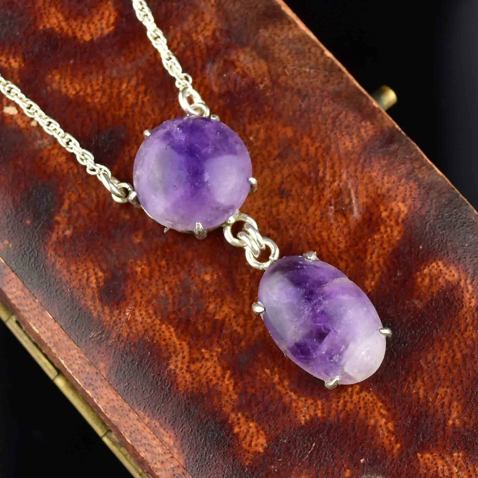 Silver Natural Amethyst Drop Pendant Necklace