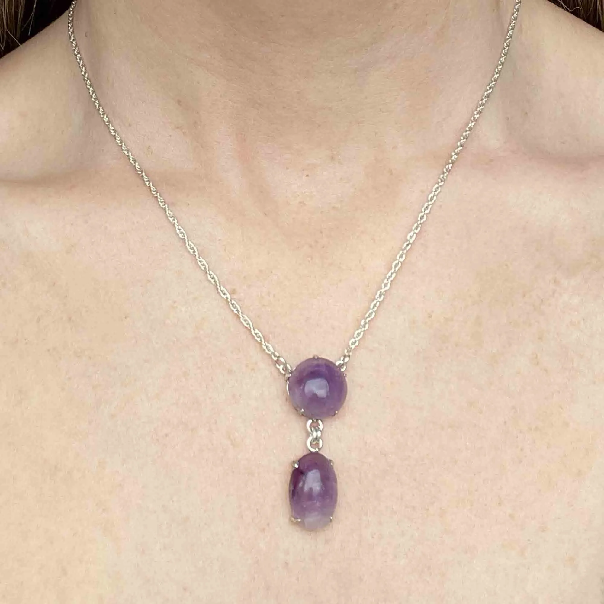 Silver Natural Amethyst Drop Pendant Necklace