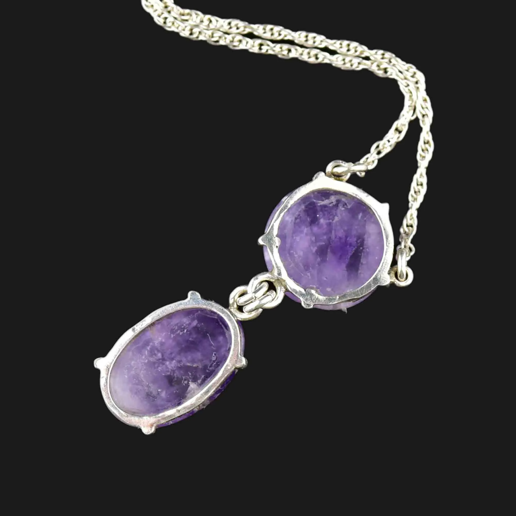 Silver Natural Amethyst Drop Pendant Necklace