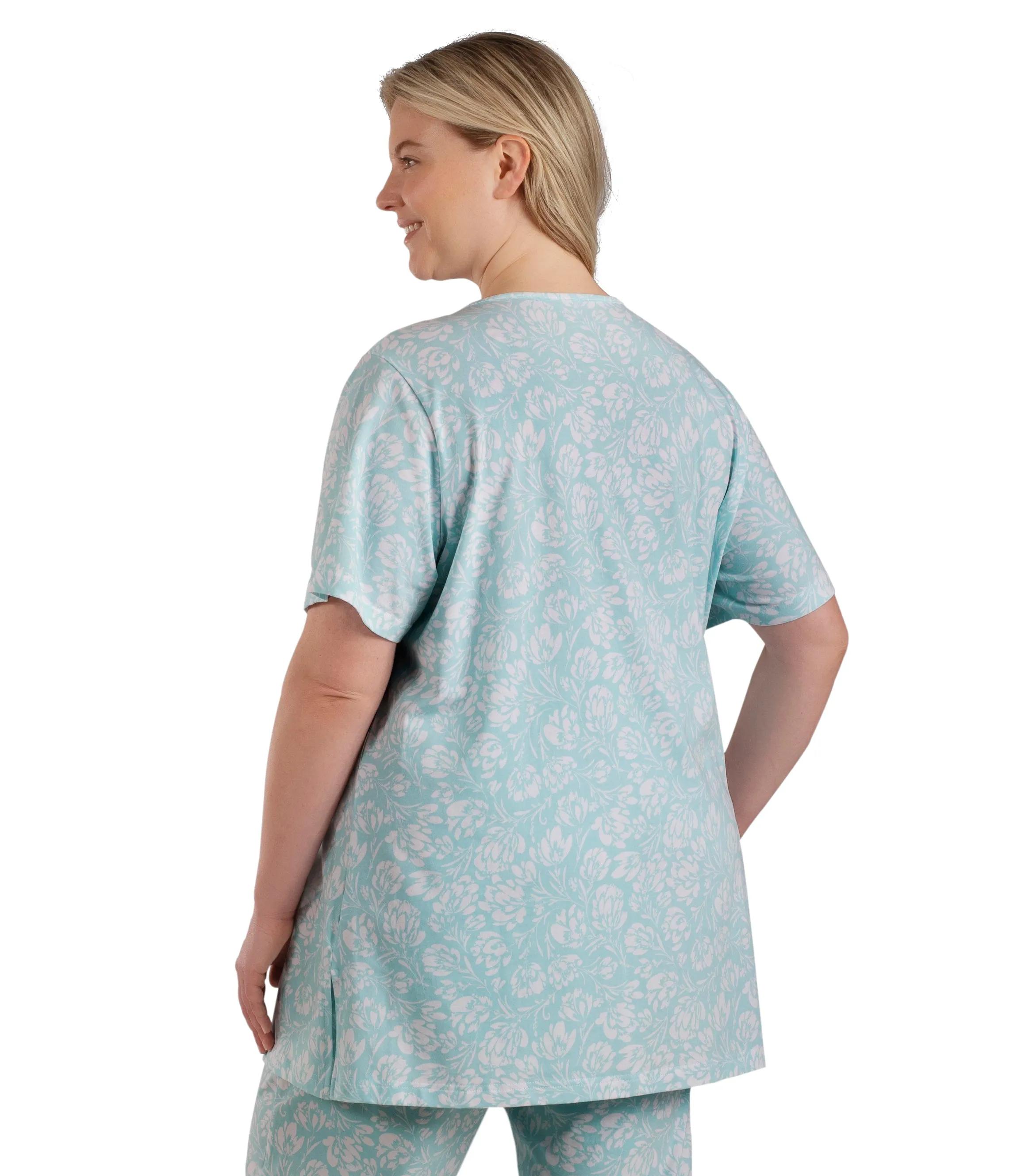 Stretch Naturals Lite V-Neck Short Sleeve Top Spring Blue Floral Print - FINAL SALE