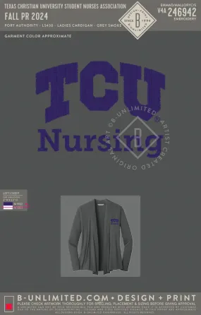 Texas Christian University Nursing Department - Fall PR 2024 (Purple Thread) - Port Authority - L5430 - Womens Open Cardigan - Grey Smoke