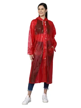 THE CLOWNFISH Cindrella Series Womens Waterproof PVC Self Design Longcoat/Raincoat with Adjustable Hood (Red, XX-Large)