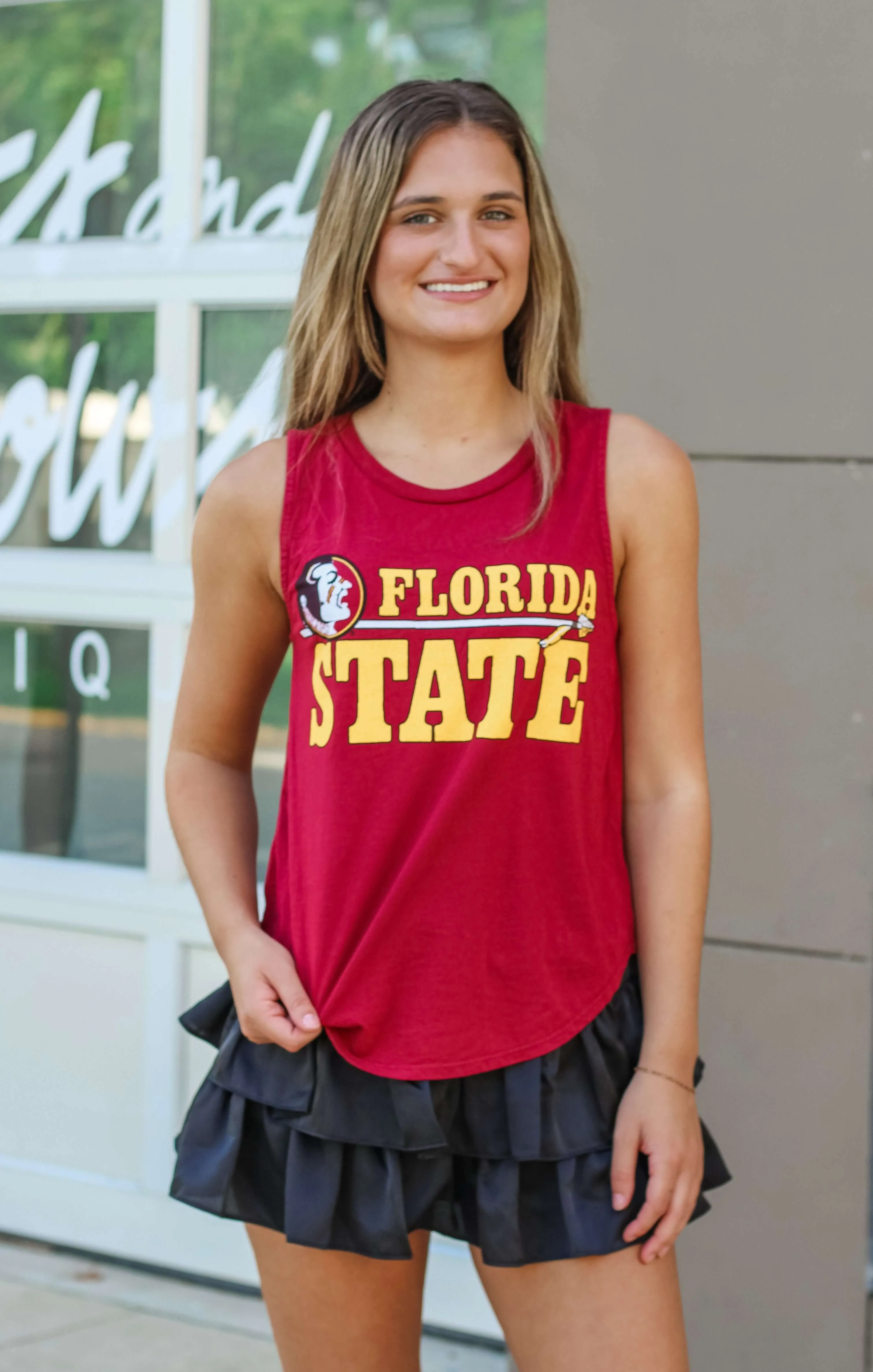 The FSU Arrow Vintage Curve Hem Tank (Garnet)