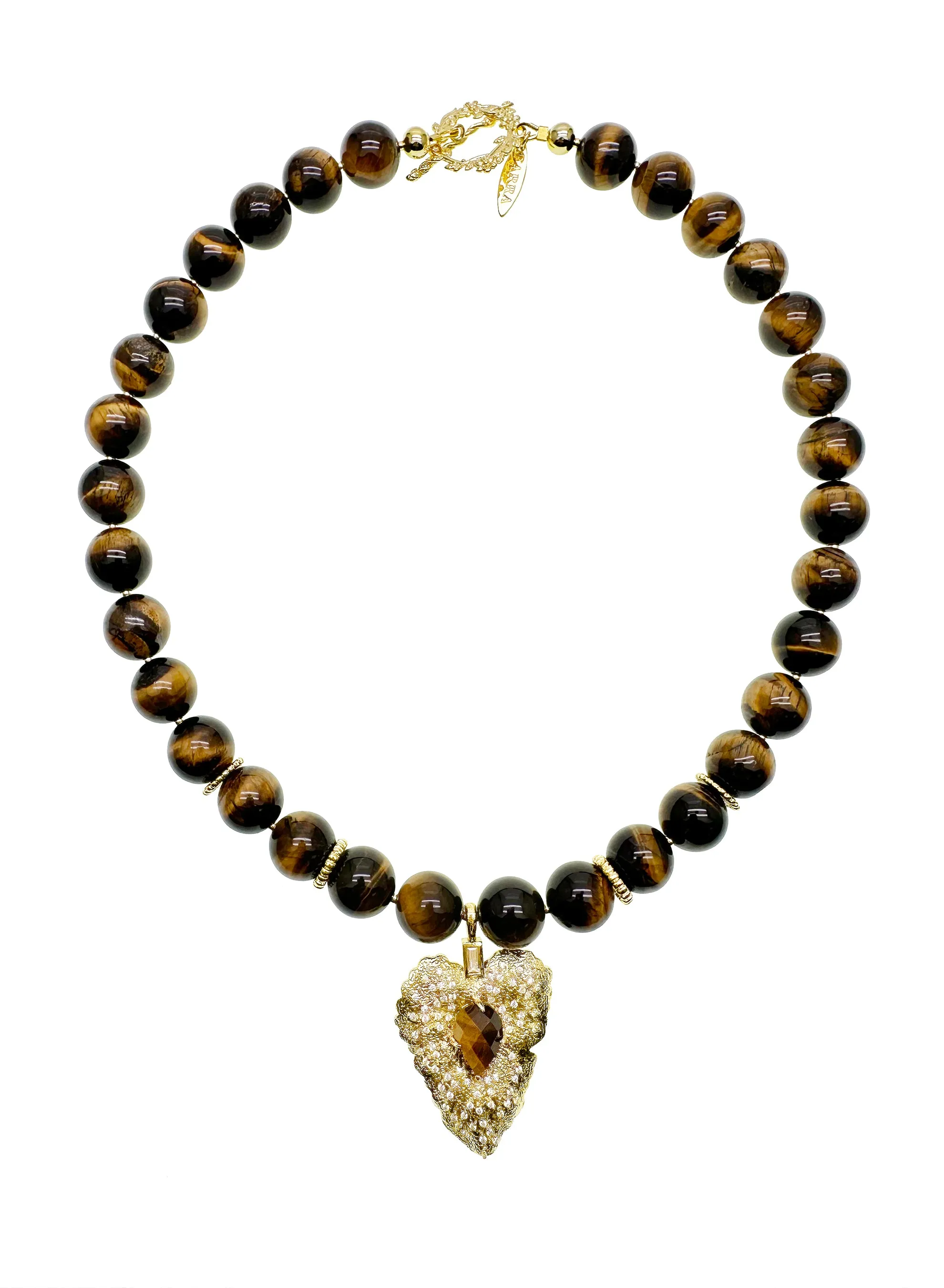 Tiger Eye Stone With Leaf Pendant Necklace KN038