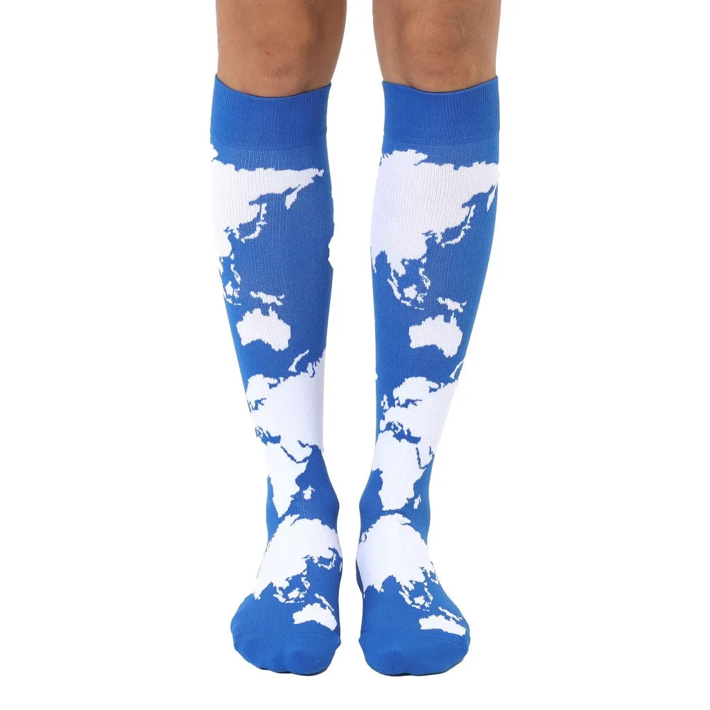 Travel Compression Socks with a Map Print with 15-20 mmHg