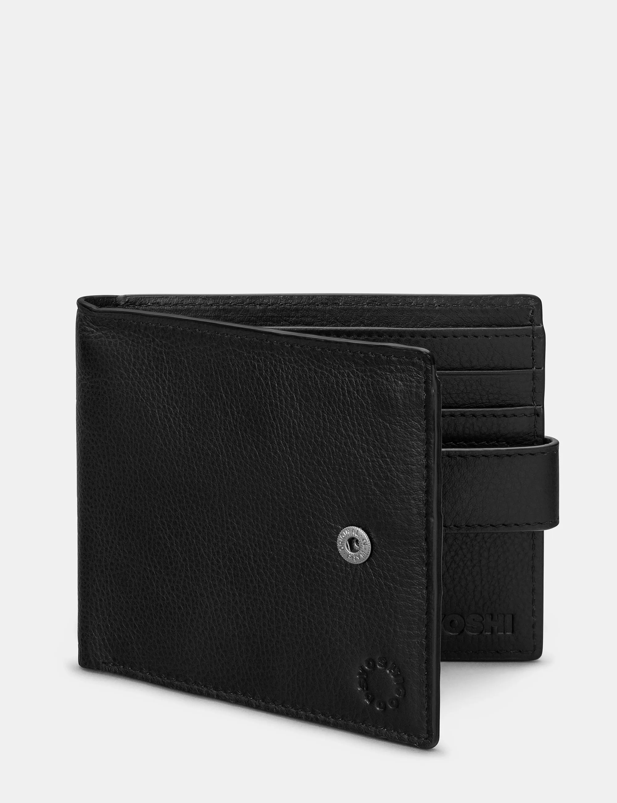 Two Fold Black Leather Wallet With Tab