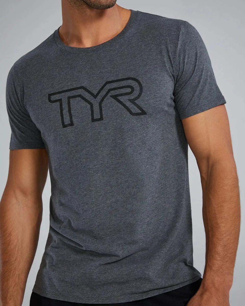 TYR Ultrasoft Lightweight Tri Blend Tech Tee - Big Logo Charcoal Heather