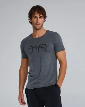 TYR Ultrasoft Lightweight Tri Blend Tech Tee - Big Logo Charcoal Heather