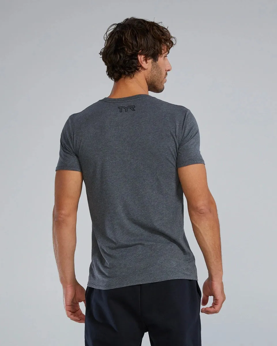 TYR Ultrasoft Lightweight Tri Blend Tech Tee - Big Logo Charcoal Heather