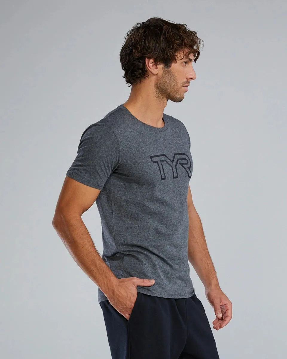 TYR Ultrasoft Lightweight Tri Blend Tech Tee - Big Logo Charcoal Heather