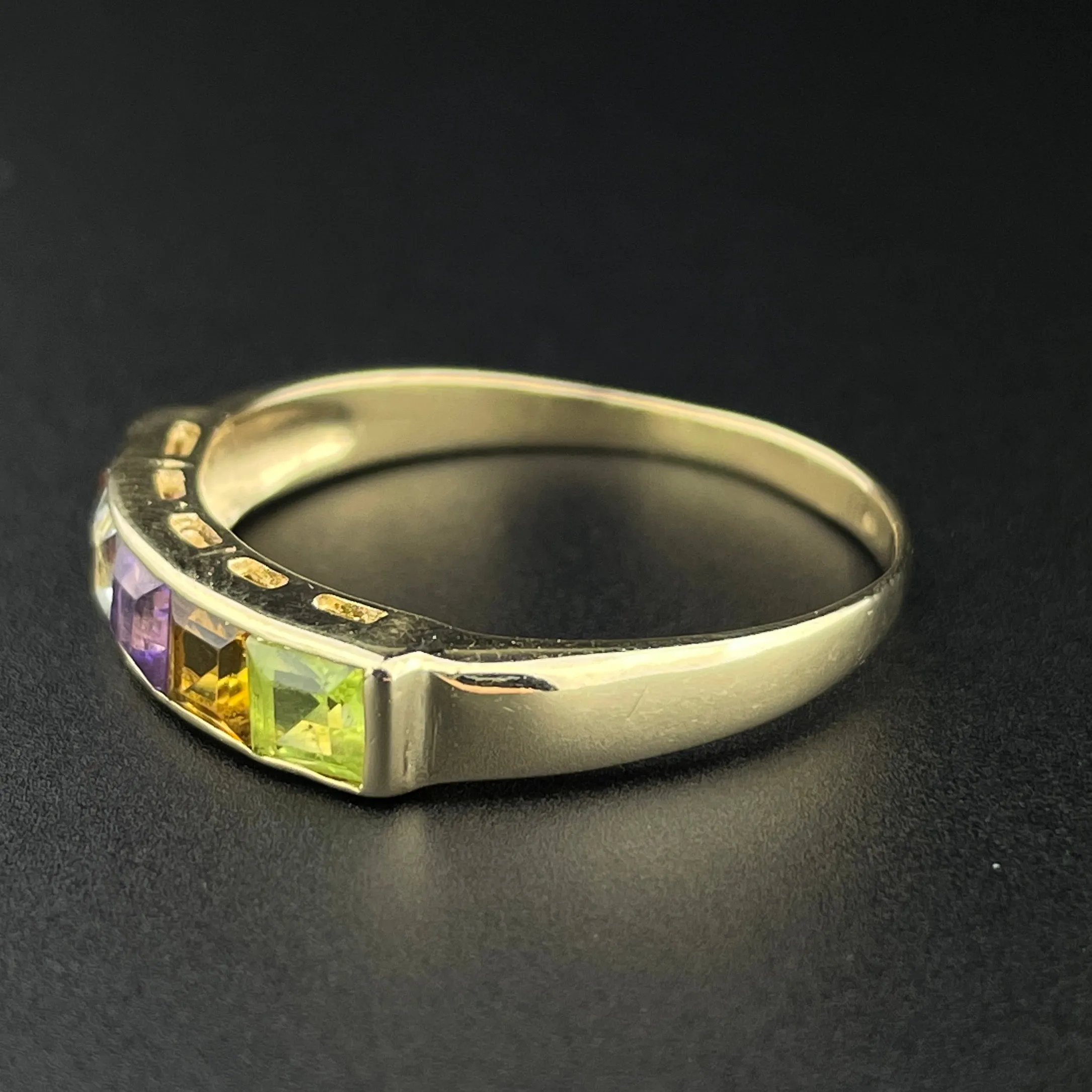 Vintage 14K Gold Multi Gemstone Harlequin Stacking Band Ring, Sz 10 3/4