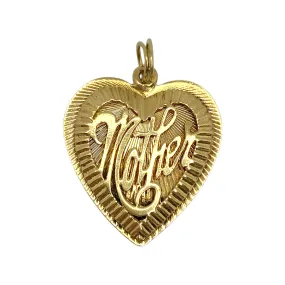 Vintage 14K Yellow Gold Mother Heart Charm Pendant