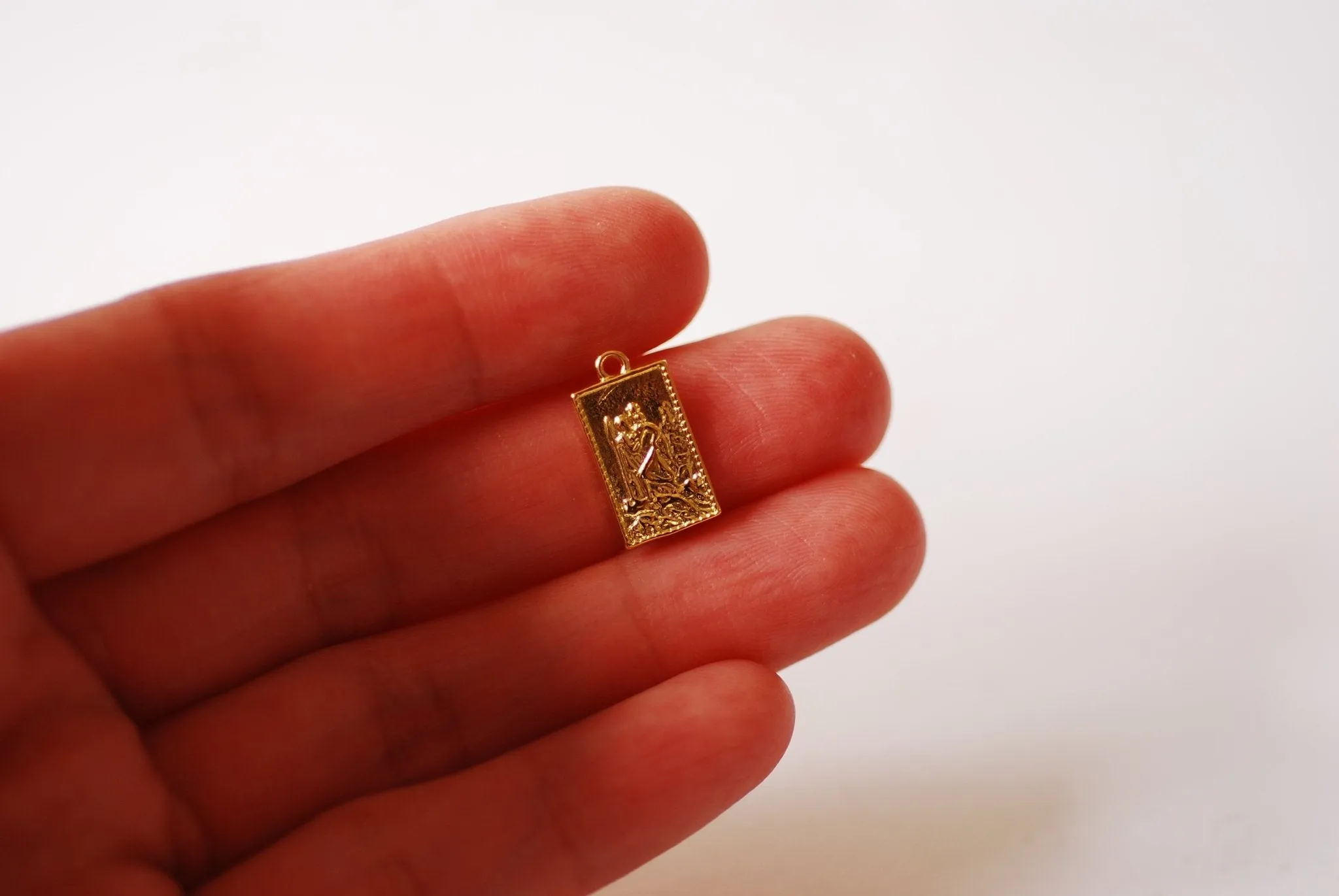 Wholesale Vermeil Gold Or Sterling Silver St. Christopher Rectangle Charm - Religious Medallion Rectangular Patron Saint Christopher Catholic, 524