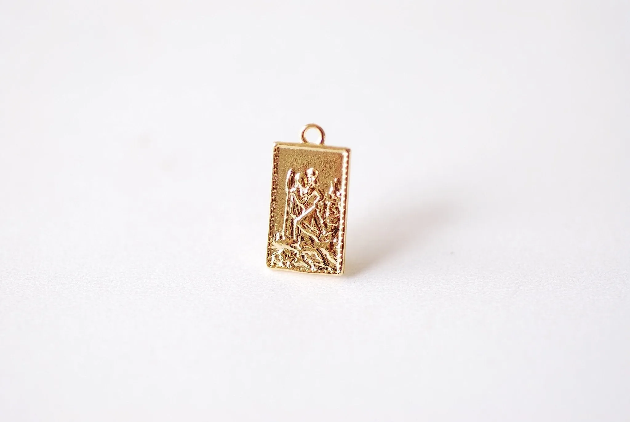 Wholesale Vermeil Gold Or Sterling Silver St. Christopher Rectangle Charm - Religious Medallion Rectangular Patron Saint Christopher Catholic, 524