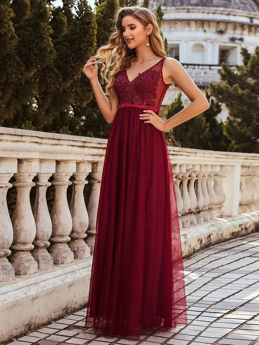 Women's A-Line V-Neck Floral Lace Appliques Bridesmaid Dress