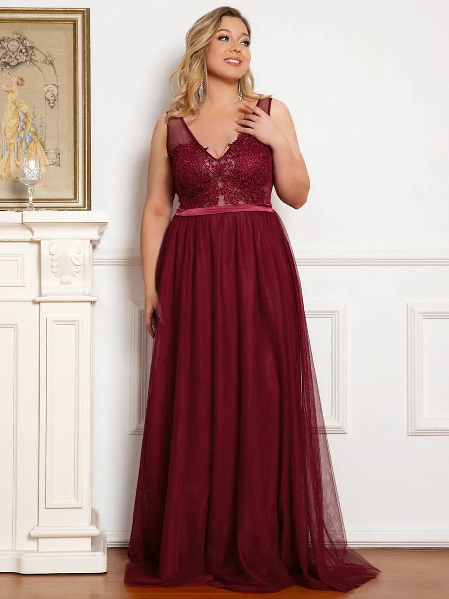 Women's A-Line V-Neck Floral Lace Appliques Bridesmaid Dress