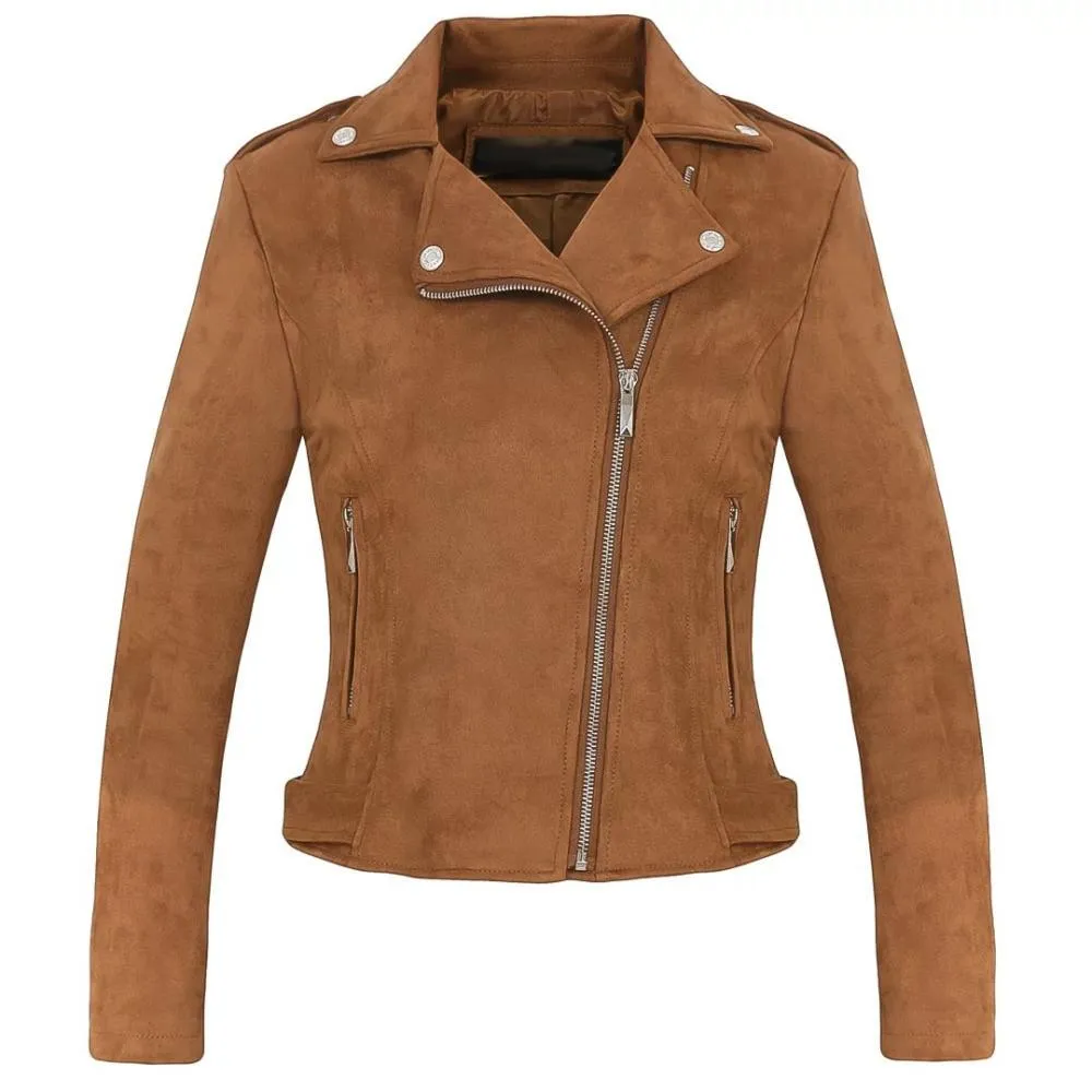 Womens Brown Suede Biker Jacket