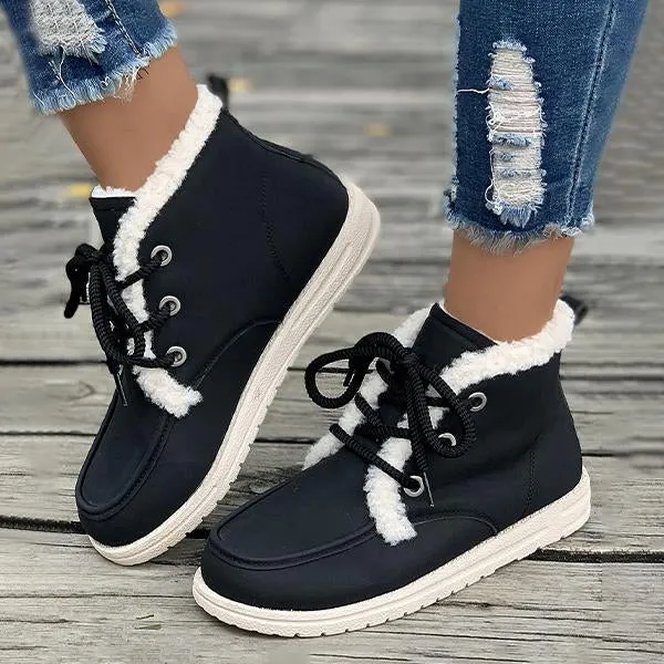 Women's Casual Plush Thick Sole Lace Up Snow Boots 19223714S