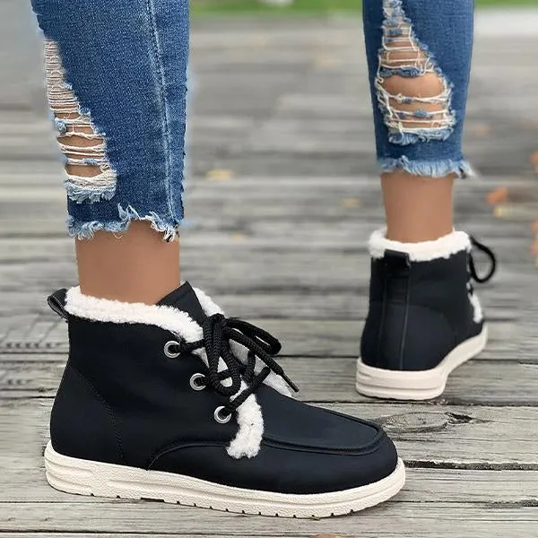 Women's Casual Plush Thick Sole Lace Up Snow Boots 19223714S